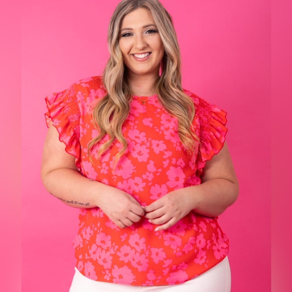 Floral Ruffle Frill Short Sleeve Blouse